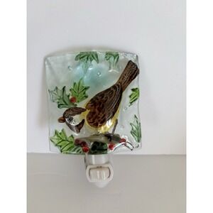 Night Light Glass Hand Painted Brown bird With Berries